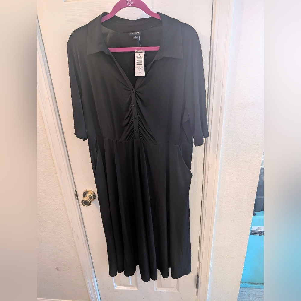 Torrid Black Midi Studio Knit Ruched Collared Dress (New w/Tags!)
